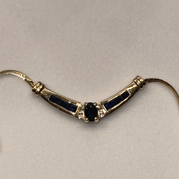 14k solid gold with diamonds and sapphire necklace - Picture 5 of 8